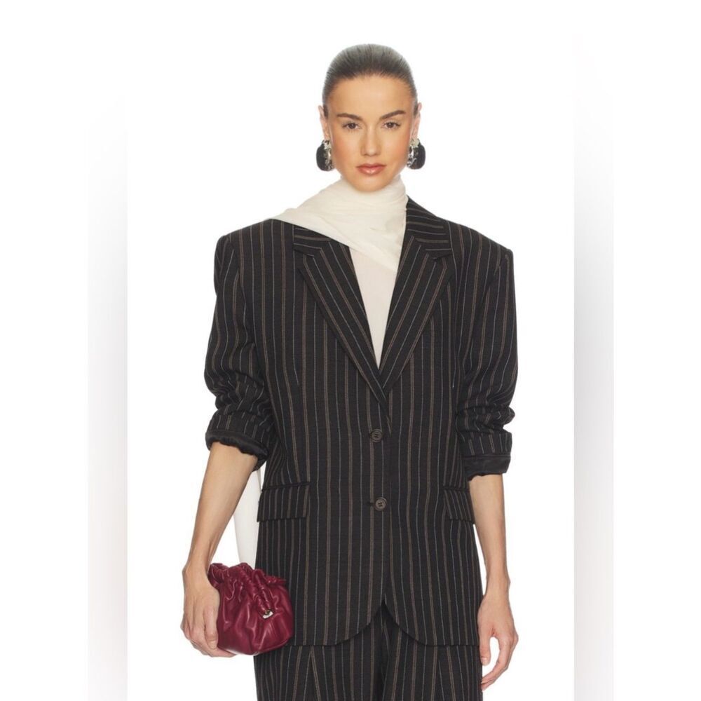 NWT HELSA Stripe Twill Boyfriend Blazer in Dark Grey Stripe - Picture 3 of 13